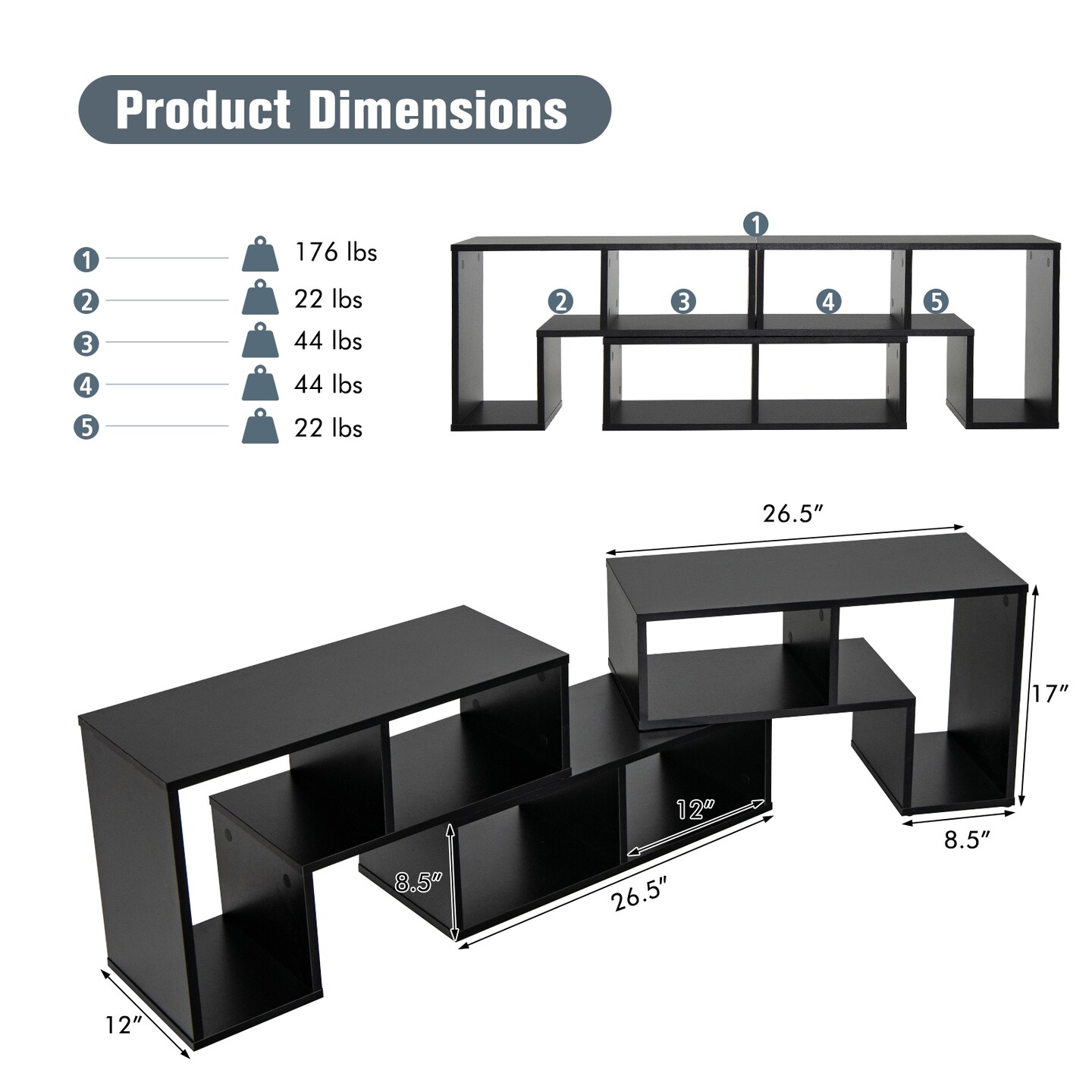 3 Pieces Console TV Stand for TVs up to 65 Inch with Shelves