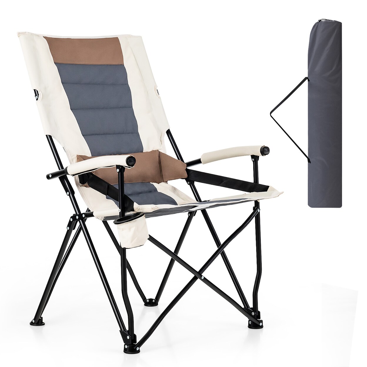 Camping Folding Chair W/ Cup Holder 330 Lbs Load Capacity For Picnic Camping