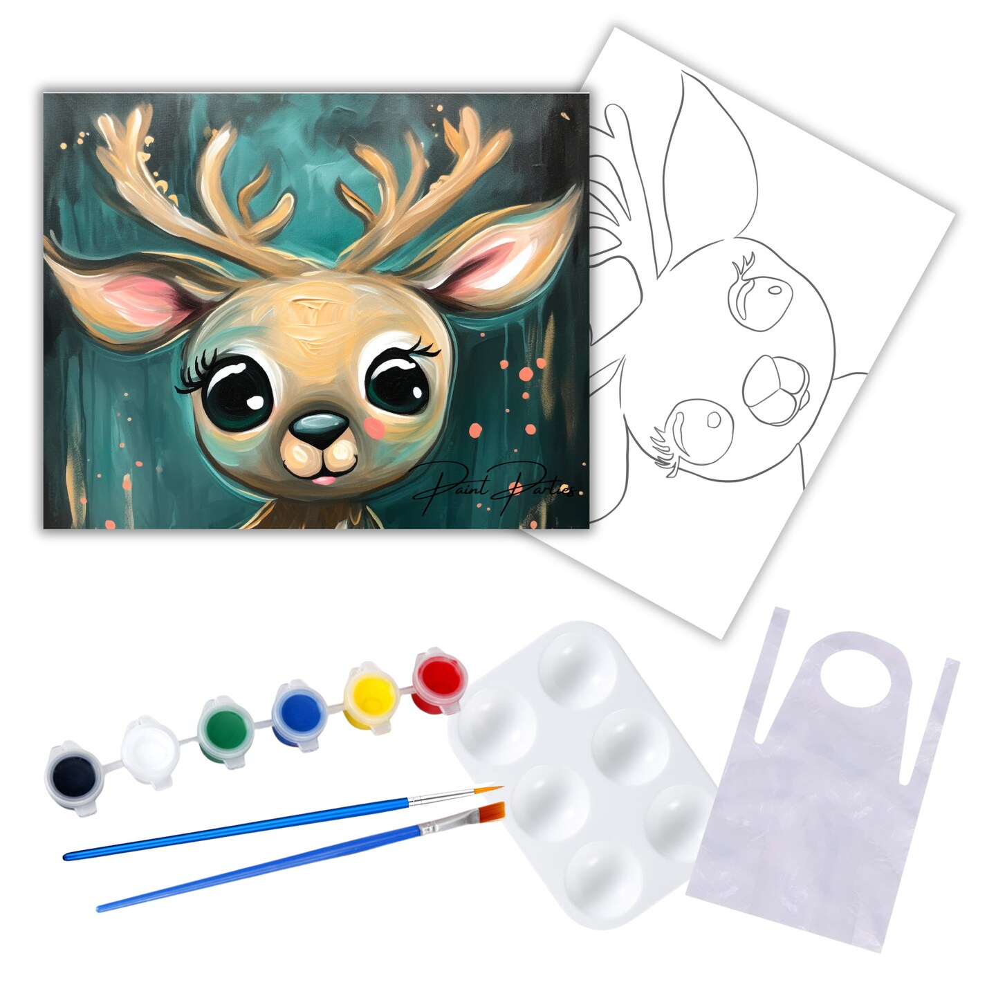 "Cute Reindeer" DIY Canvas Art Kit, Adult Beginner, Acrylic Paint Size 11x14 inch