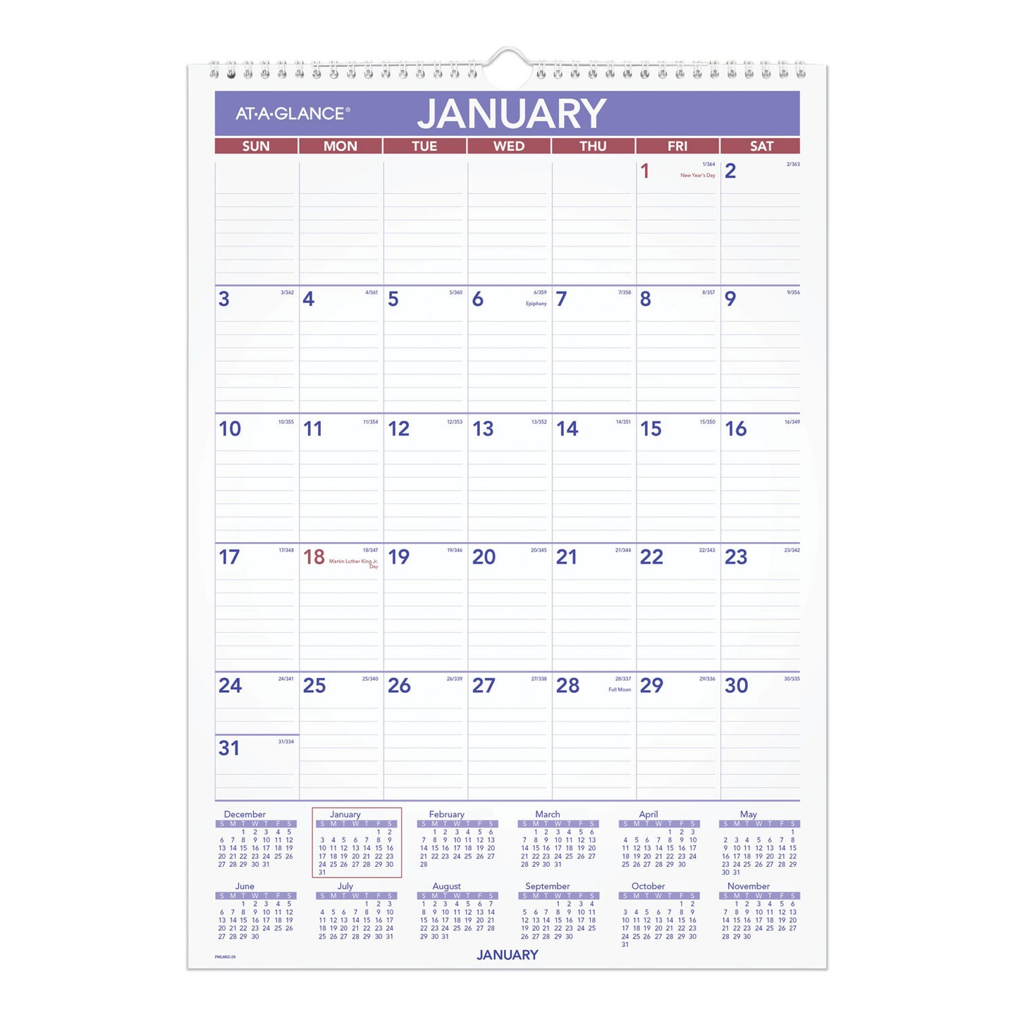 At-A-Glance Erasable Wall Calendar, 12 x 17, White Sheets, 12-Month (Jan to Dec): 2024