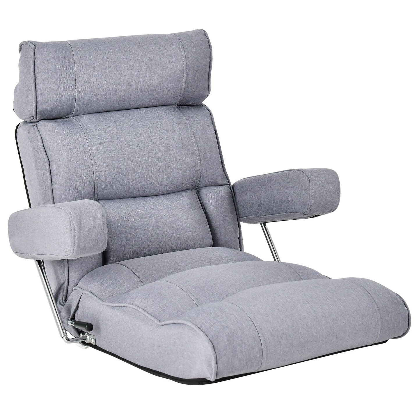 Foldable Floor Sofa Chair with 6-Position Adjustable Headrest and Metal Frame