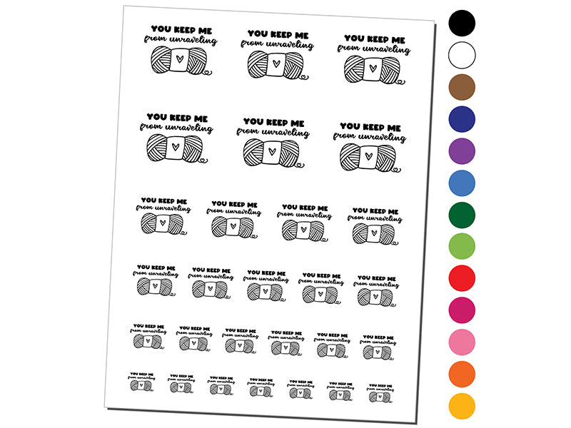 You Keep Me From Unraveling Skein of Yarn Crocheting Knitting Pun Temporary Tattoo Water Resistant Fake Body Art Set Collection