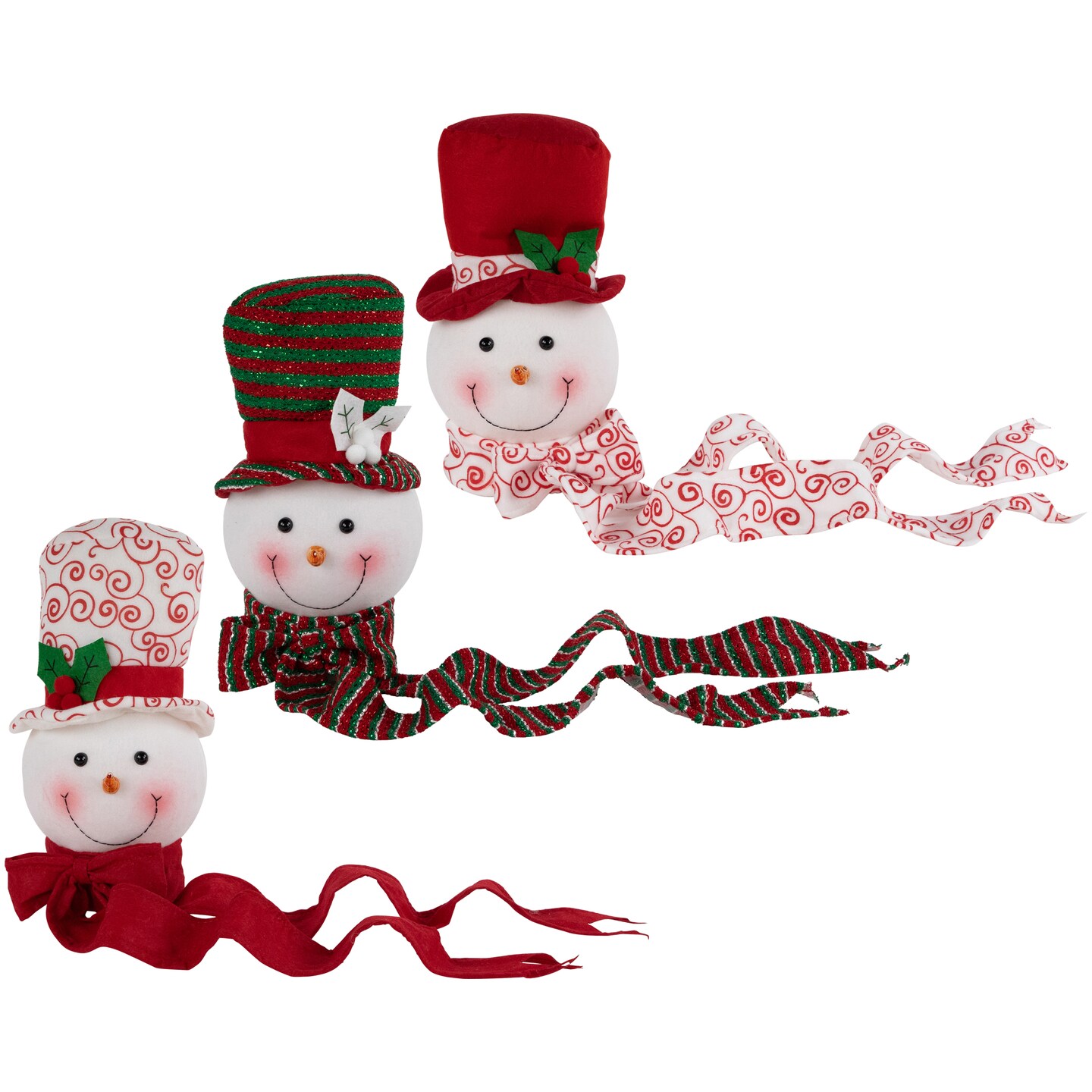 Northlight Plush Snowmen in Hats Christmas Ornaments - 12.5" - Set of 3