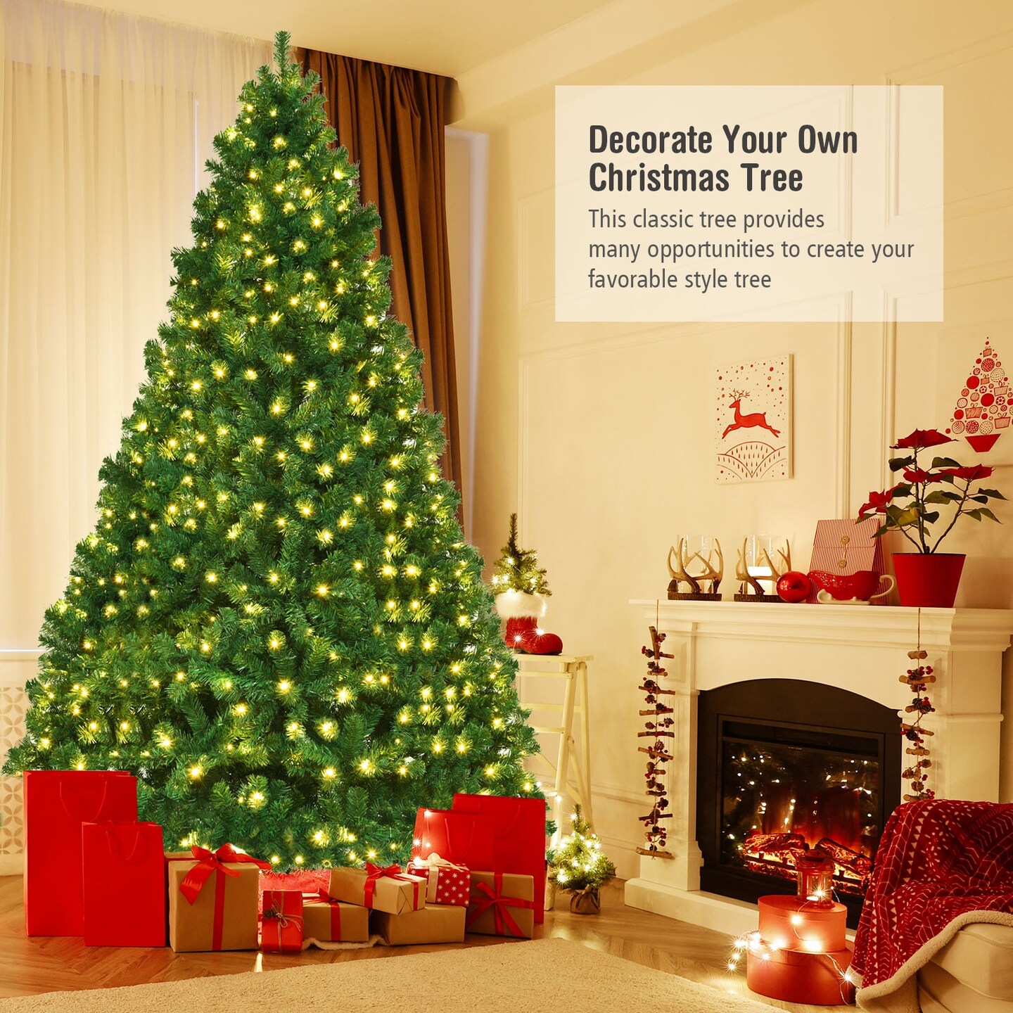 Pre-lit Artificial Natural Christmas Tree with LED Lights