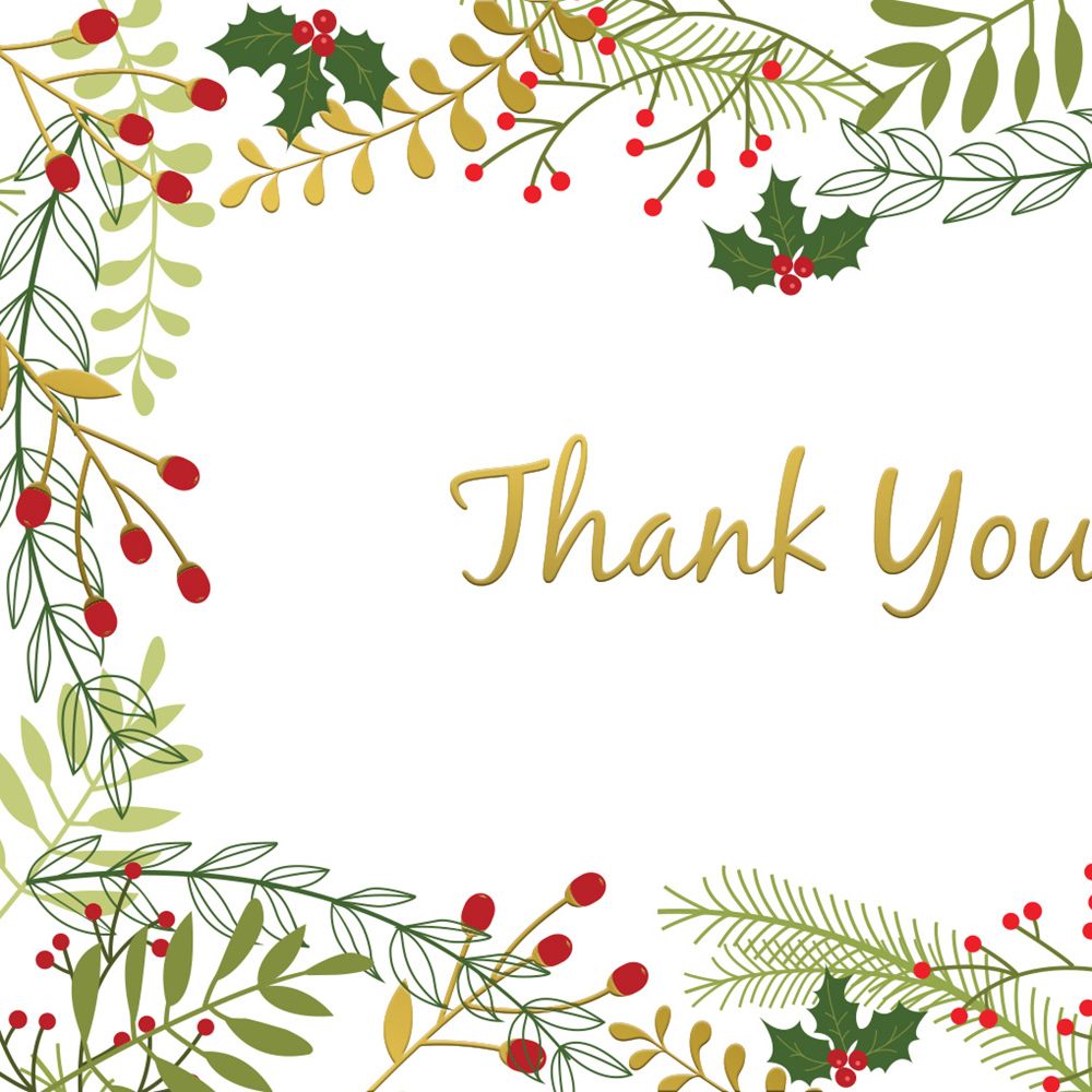 Great Papers! Thank You Note Card with Gold Foil, Merry Twigs and Holly, 4.875" x 3.375"(folded), 50 cards/envelopes