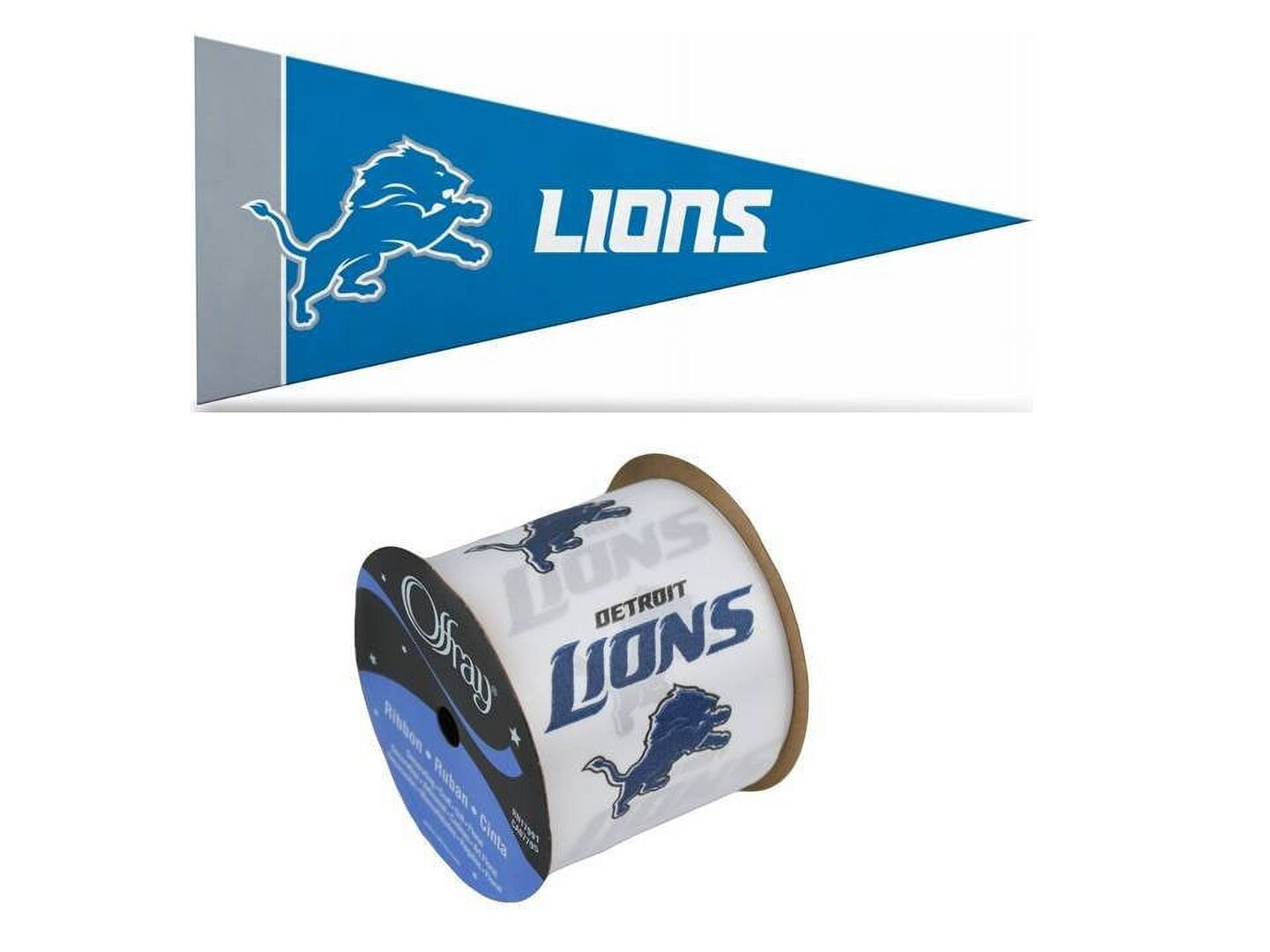 2.5" Lions Ribbon, 9 feet & Mini Pennant, Licensed Offray Ribbon
