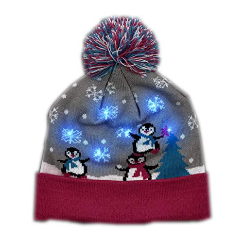 blinkee Multicolor LED Snowy Winter Christmas Holiday Penguins Beanie Hat