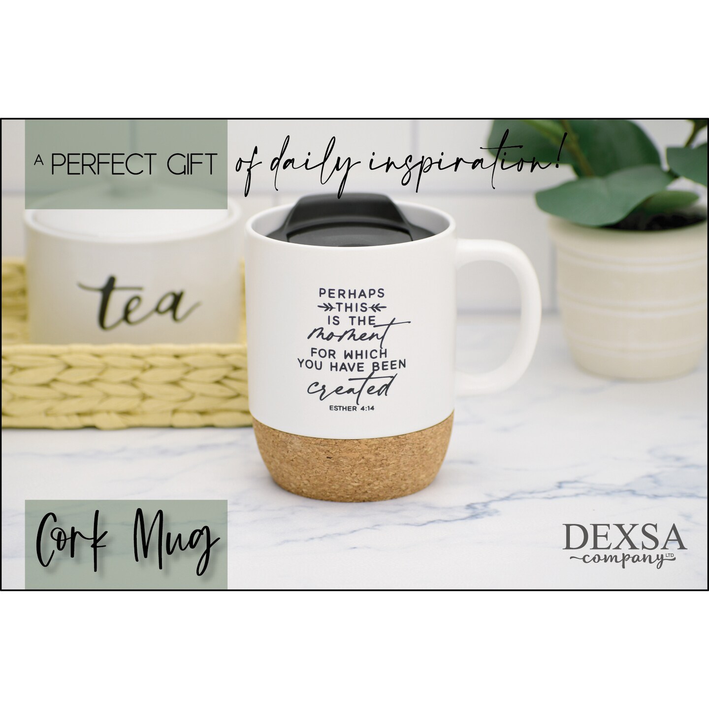 Dexsa Perhaps This Is The Moment Designer Cork Bottom Mug with Lid - 14 oz