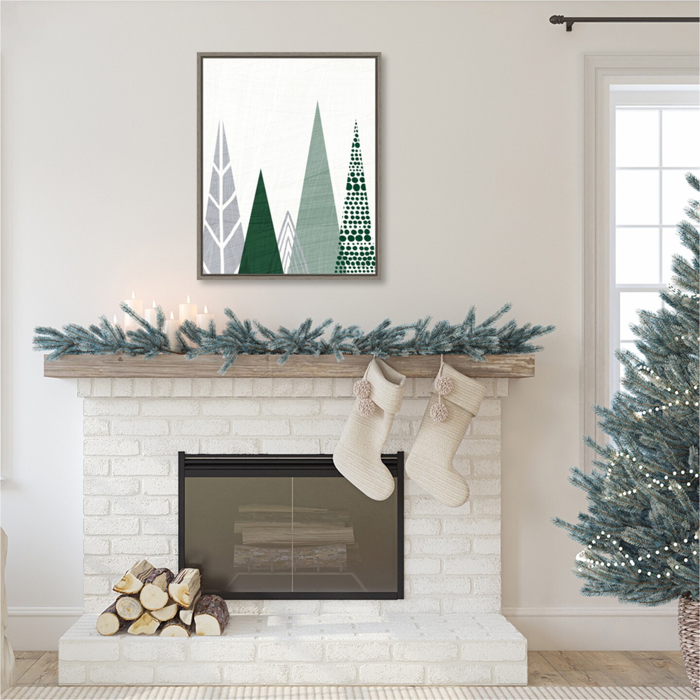 Geometric Forest III Green Gray by Michael Mullan Canvas Art Framed