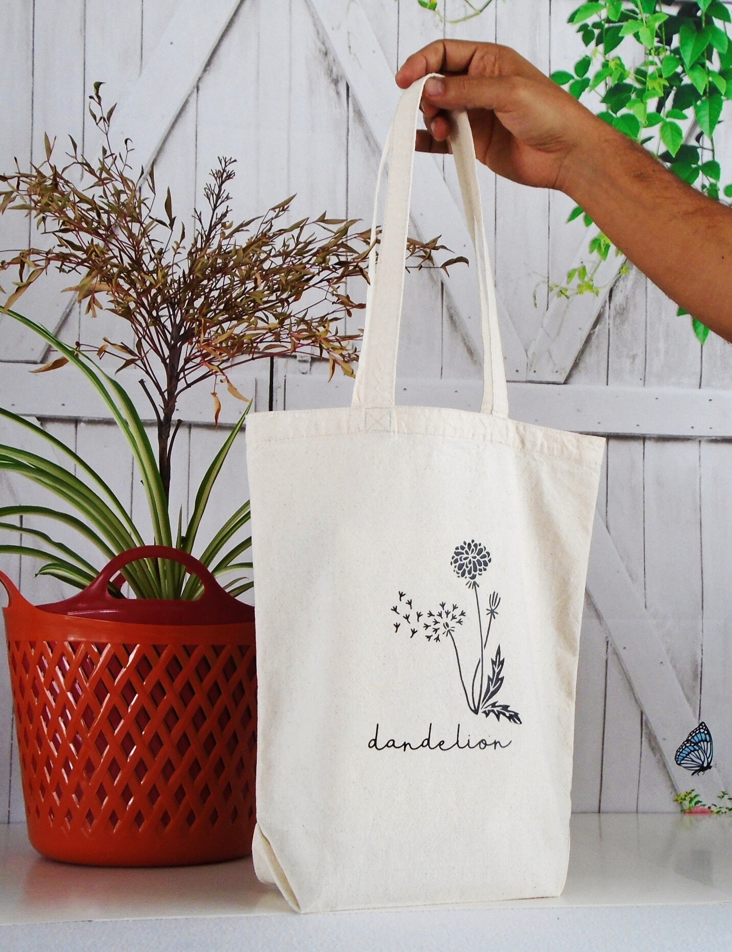 Dandelion Floral Canvas Tote Bag Eco Friendly Dandelion Tote Bag