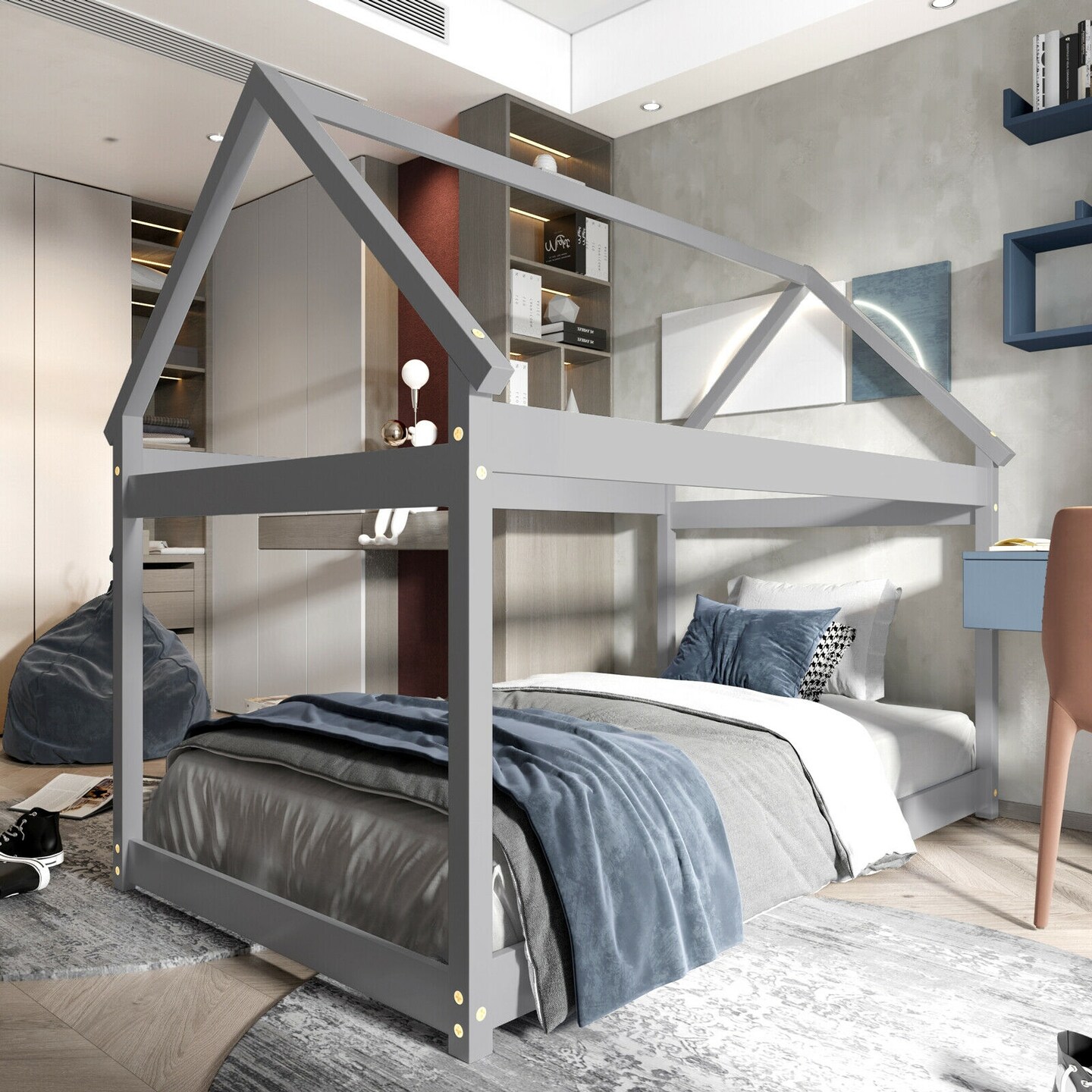 Twin Size Wood House Bed for Kids, Sturdy and Easy Setup