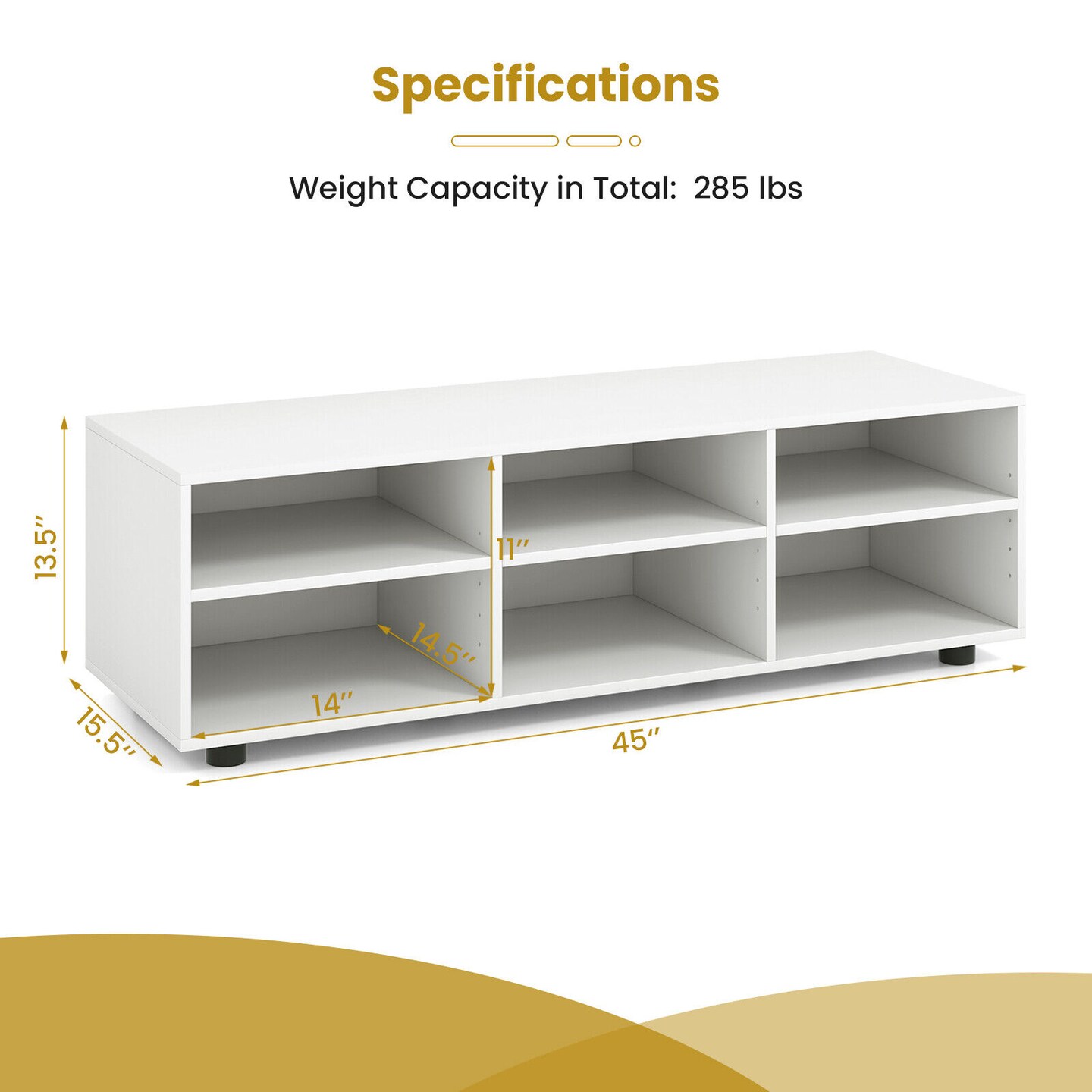 Wood TV Stand for TVs up to 55 Inches with 6 Storage Cubbies-White