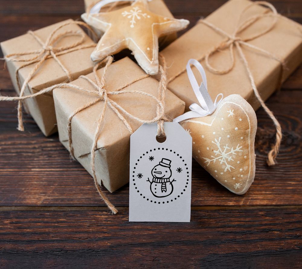 WOODIES Holiday Stamp and Ink Kit, Snowman Impression, 1-3/16&#x22; diameter Impression, Stamp Pad Included