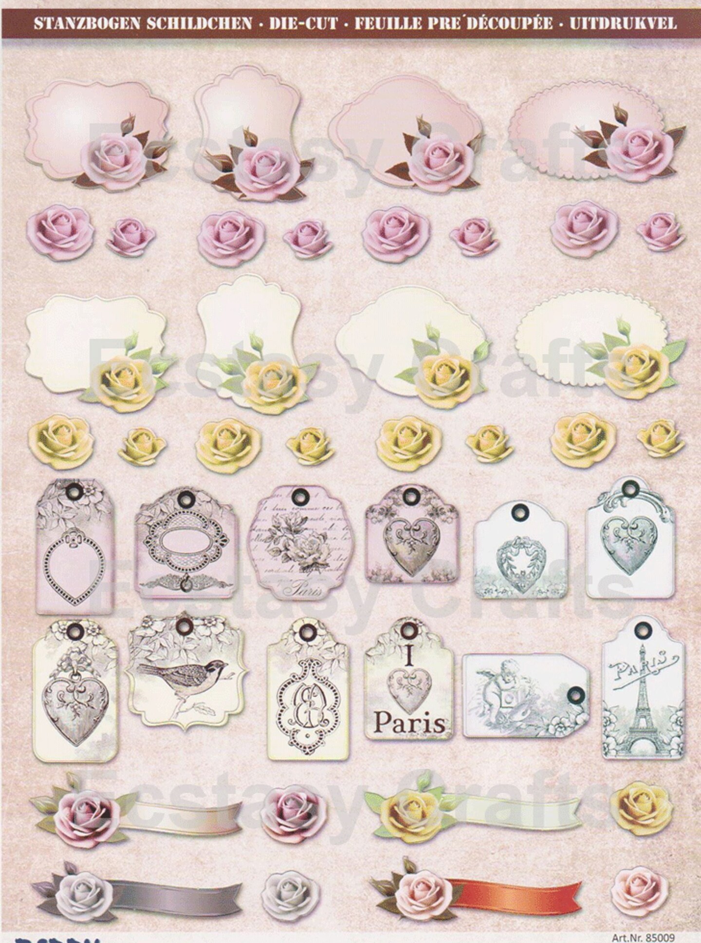 Reddy Creative Cards Pre Cut Sheets - Roses and decorations