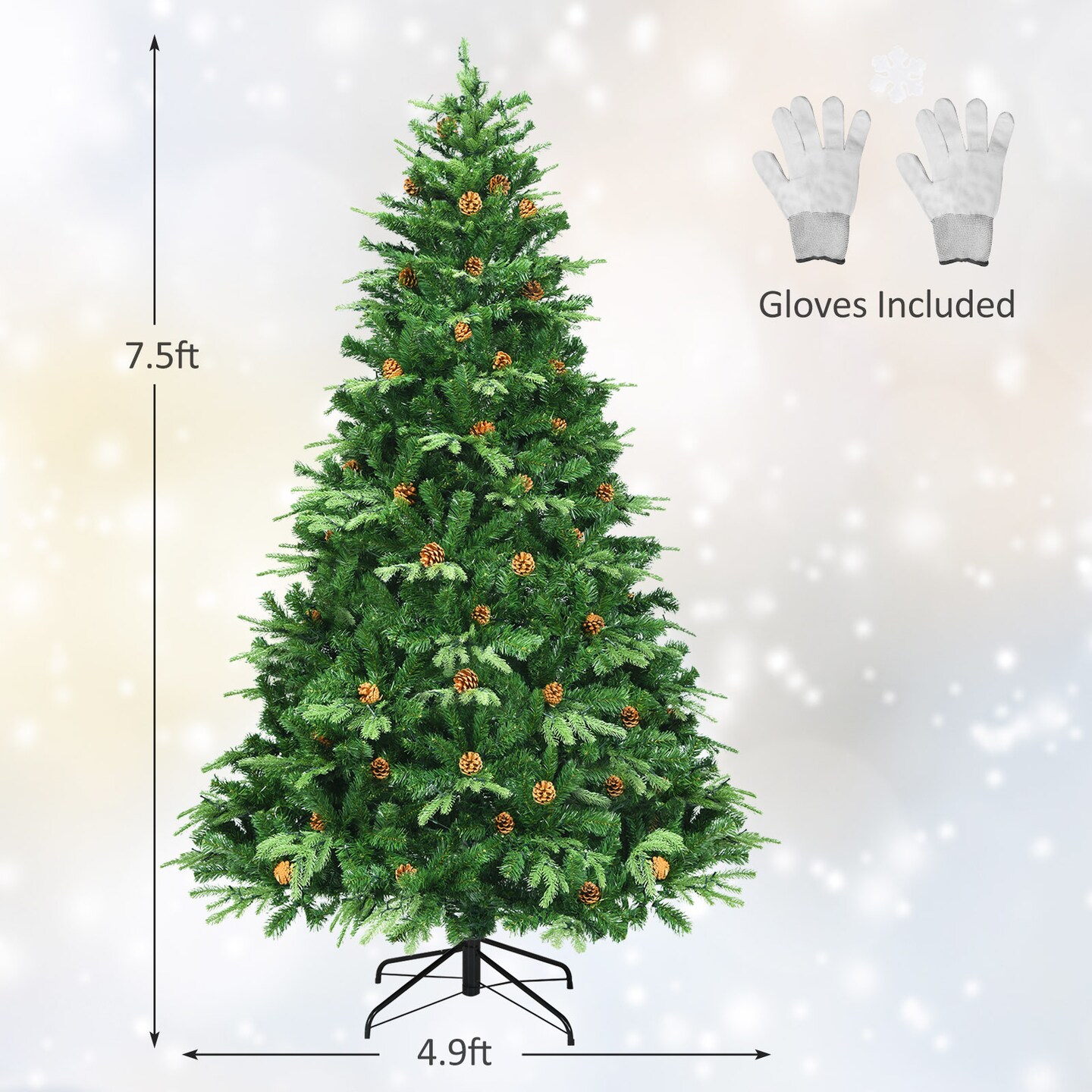 Flocked Artificial Christmas Tree with LED Lights and Pine Cones