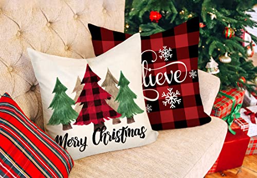 Kidlove Christmas Pillow Covers 18 x 18 Inch Set of 4 Xmas Farmhouse  Buffalo Plaid Christmas Tree Deer Sock Bell Throw Pillow Covers Winter  Holiday Decorations Cushion Case for Home Sofa Couch 