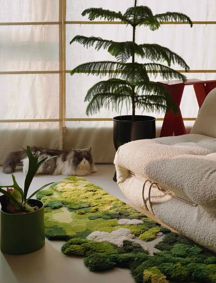 COFEST Round Green Moss Carpet,Imitation Cashmere,Floor Mat For Bedroom And  Living Room,Non-Slip Balcony Hanging Basket Floor Mat,Bedside Blanket For  Bedroom Multicolor C 