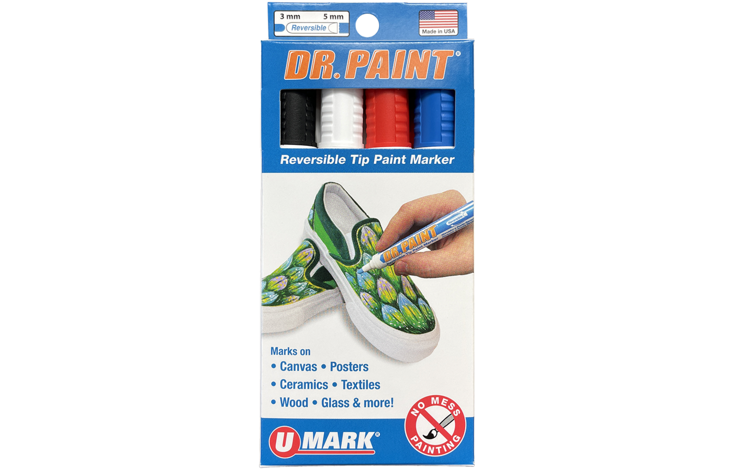 U-Mark DR. PAINT™ REVERSIBLE TIP PAINT MARKER - 1 ea. Black, White, Red and Blue