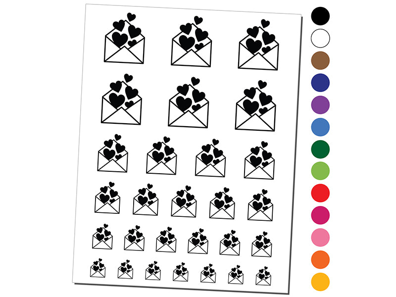 Envelope Full of Hearts Love Valentine&#x27;s Day Temporary Tattoo Water Resistant Fake Body Art Set Collection
