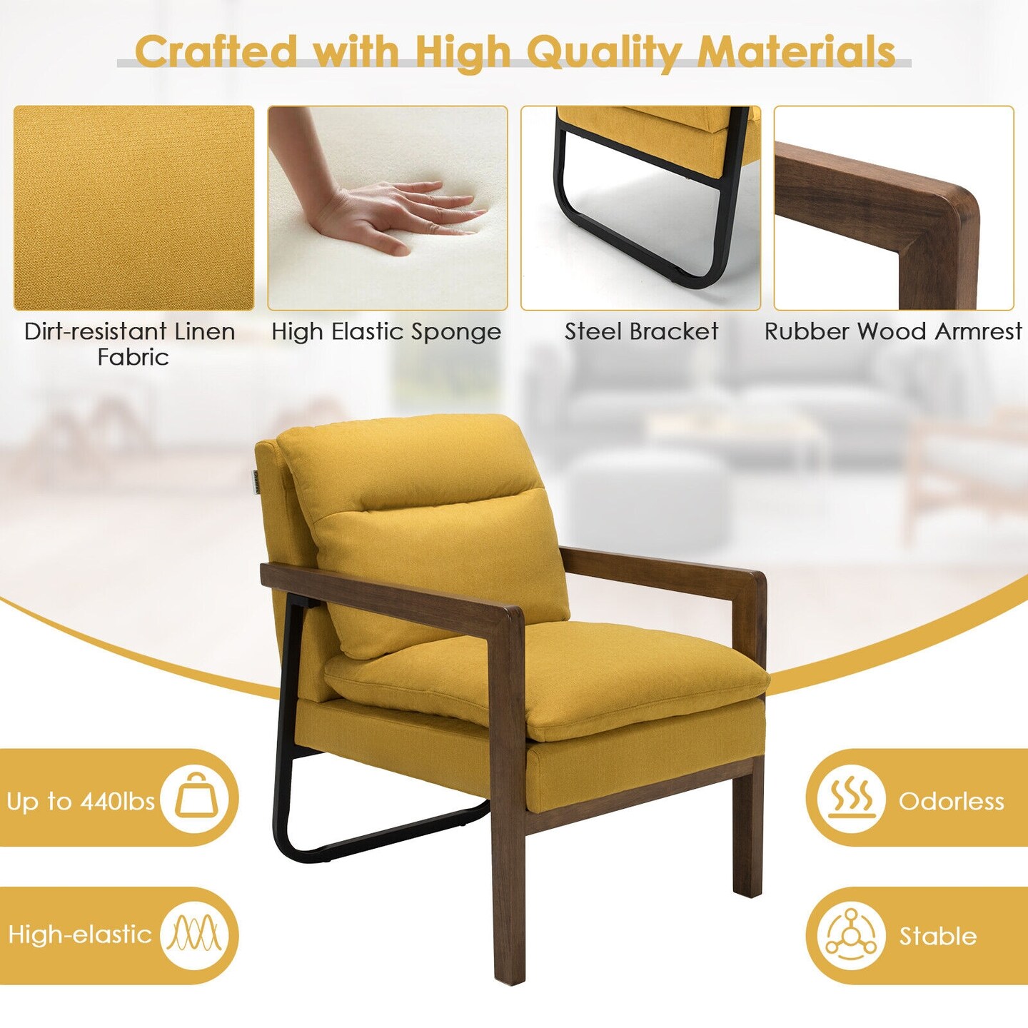 Single Sofa Chair with Extra-Thick Padded Backrest and Seat Cushion