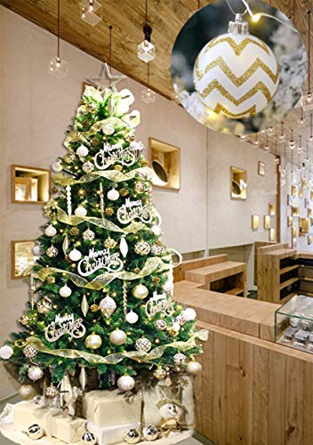30PCS Christmas Balls Ornaments,60MM Gold&#x26;White Painted Shatterproof Festive Wedding Hanging Ornaments Christmas Tree Decoration