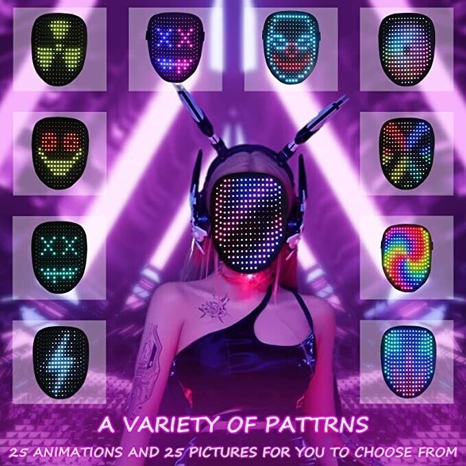 LED Mask Halloween Light Up Mask Kids/Adults DJ Mask Costume Party