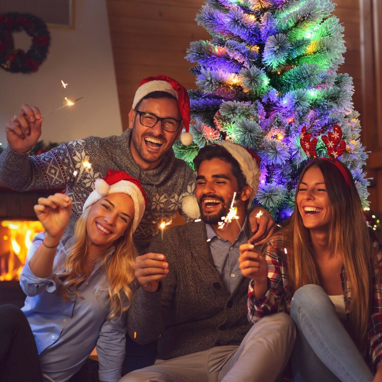 7.5 Feet Pre-lit Snow Flocked Christmas Tree with 9 Lighting Modes