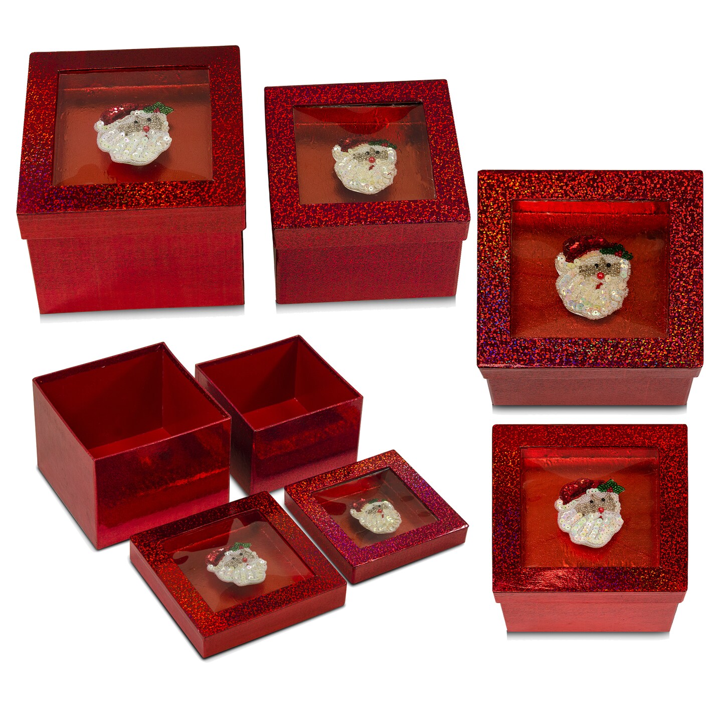 Value Pack of 3 Hologram Gift Box Set with Decorative Santa Sequin Applique