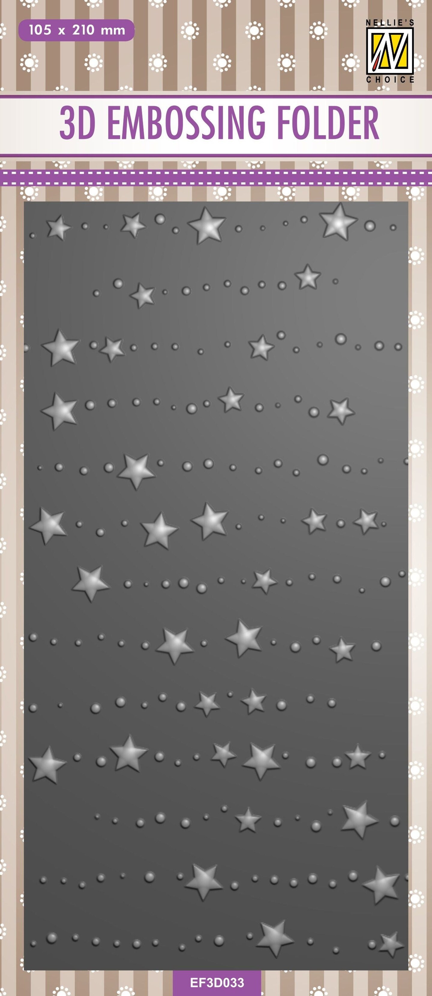 Nellie&#x27;s Choice  3D Embossing Folder Slimline Size - Stars &#x26; Dots