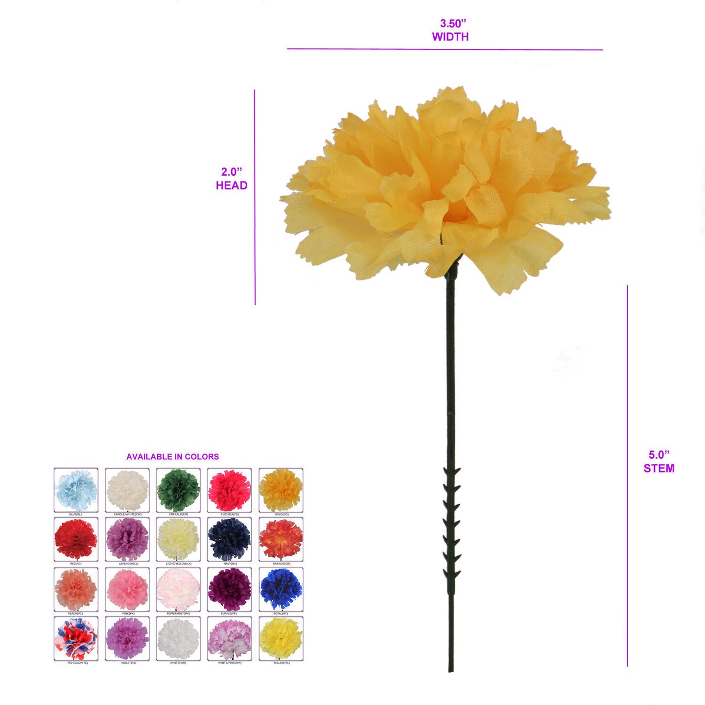100-Pack: Gold Carnation Picks, 5&#x22; Stems, 3.5&#x22; Wide by Floral Home&#xAE;