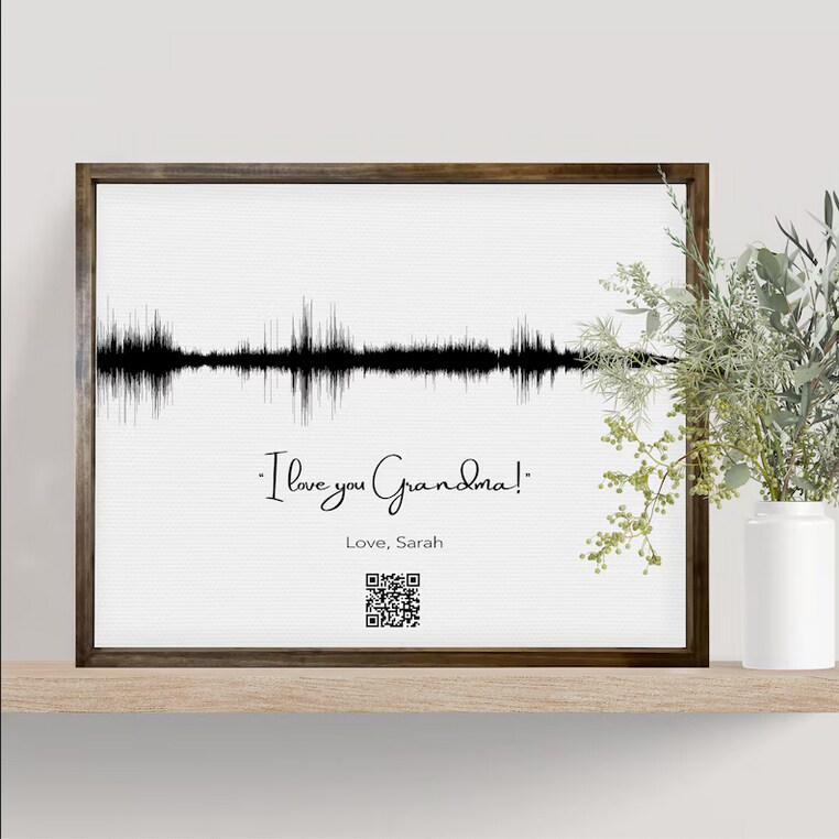Soundwave Art QR Code Canvas — Memorial Voicemail Gift, Custom Framed Canvas Gift Idea, Personalized Wall Art