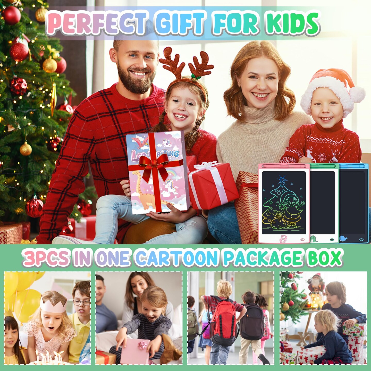 3 PCS in 1 Pack  Toys LCD Writing Tablet Toddler,Toys for Boys Girls 3 4 5 6 7 8year, Drawing Pad Toy Easter Basket Stuffers for Kids,Drawing Tablet Doodle Board Cute Dinosaur Unicorn 8.8 Inch