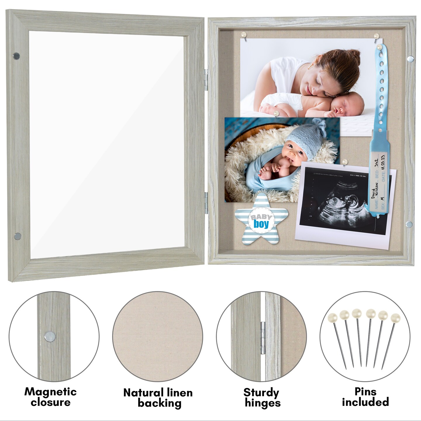 Americanflat Front Loading Shadow Box Frame - 1.5 Interior Depth for Memorabilia - Display Case for Keepsakes - Magnetic Closure - Includes Pins to Secure Items - Hanging Hardware