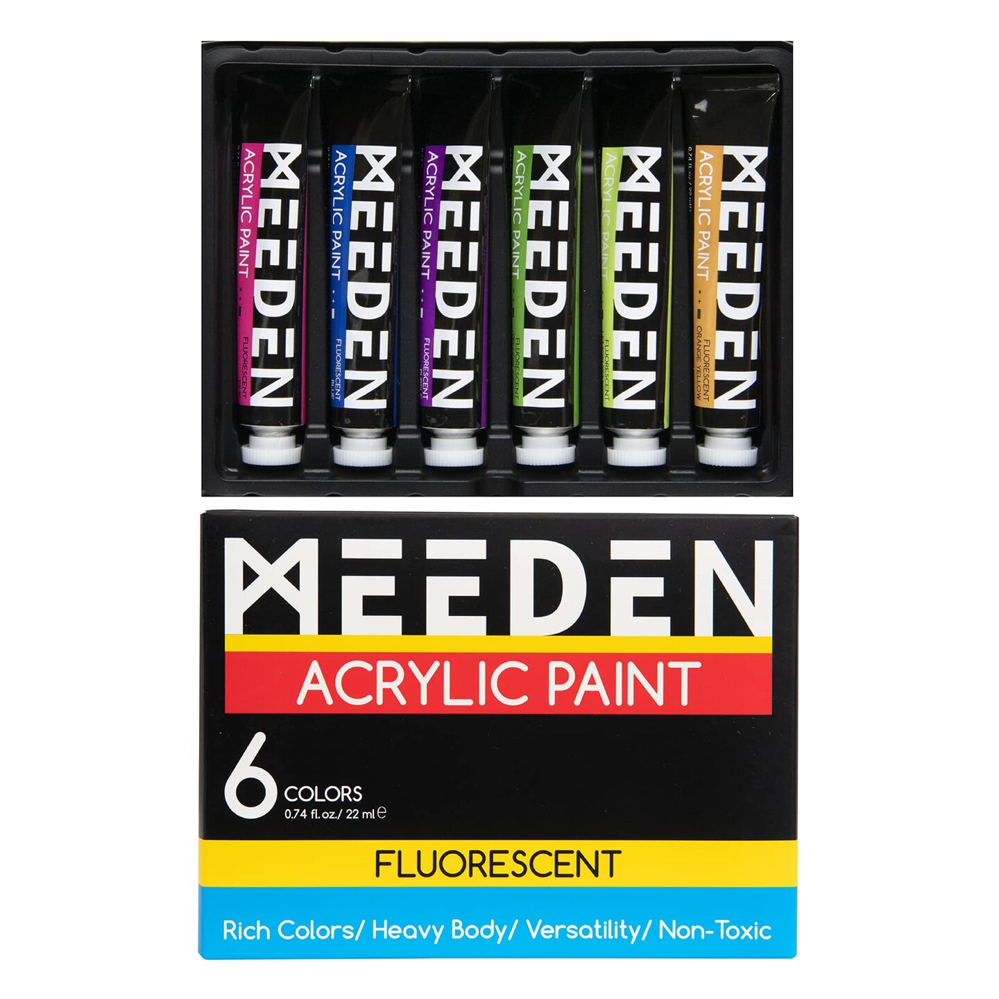 6 Colors Fluorescent Acrylic Paint Set, Heavy Body Neon Acrylic Paint Tubes, 0.74 oz/22 ml, Glow in the Dark Acrylic Paints, Non Toxic Art Craft Paints for Artists Adults Beginners