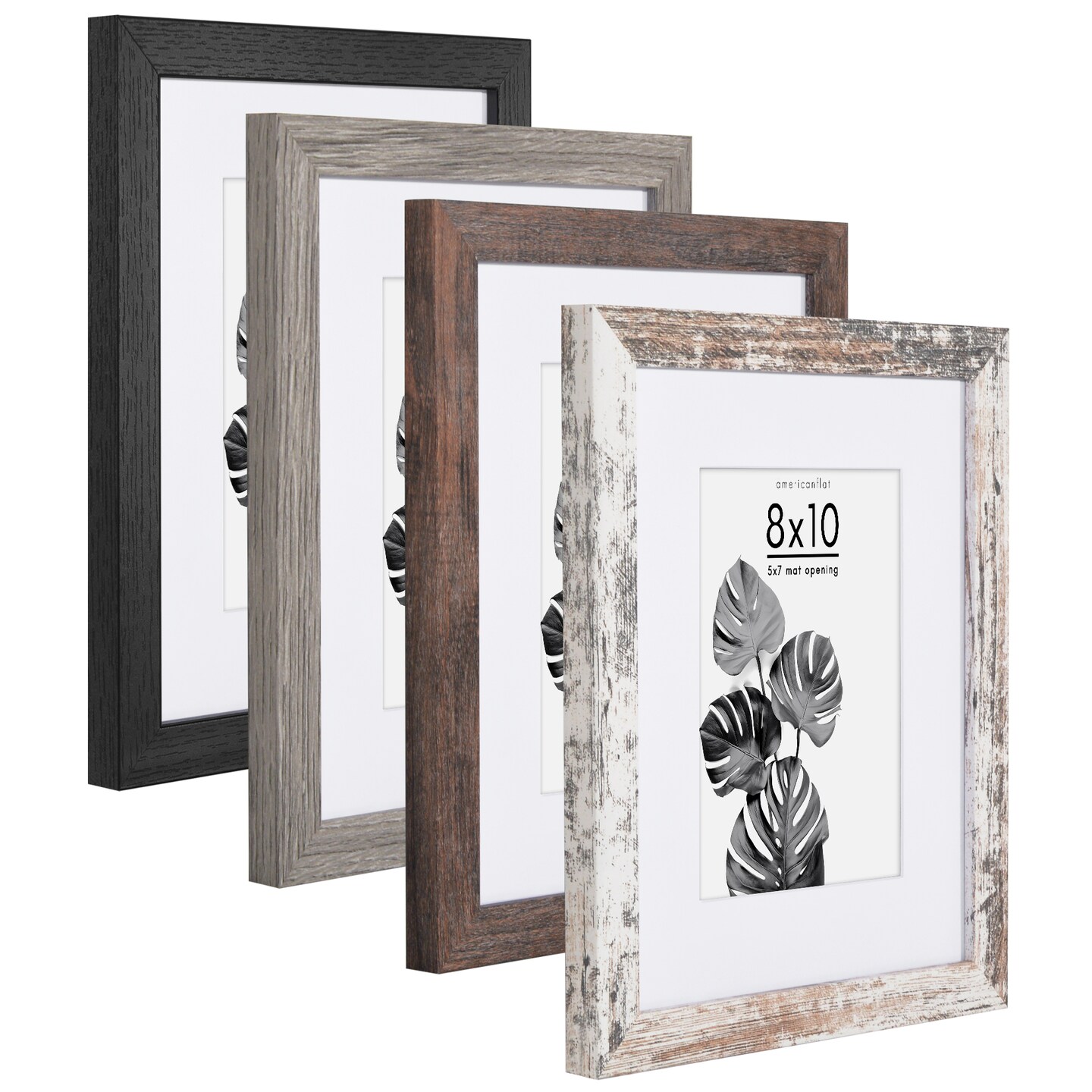 Americanflat Photo Frame Set with Mat - Set of 4 - Farmhouse Decor Picture Frames - Shatter Resistant Glass - Hanging Hardware - Includes Easel