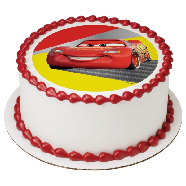 Disney and Pixar&#x27;s Cars Lightning McQueen Edible Cake Topper Image - 7.5&#x22; Round