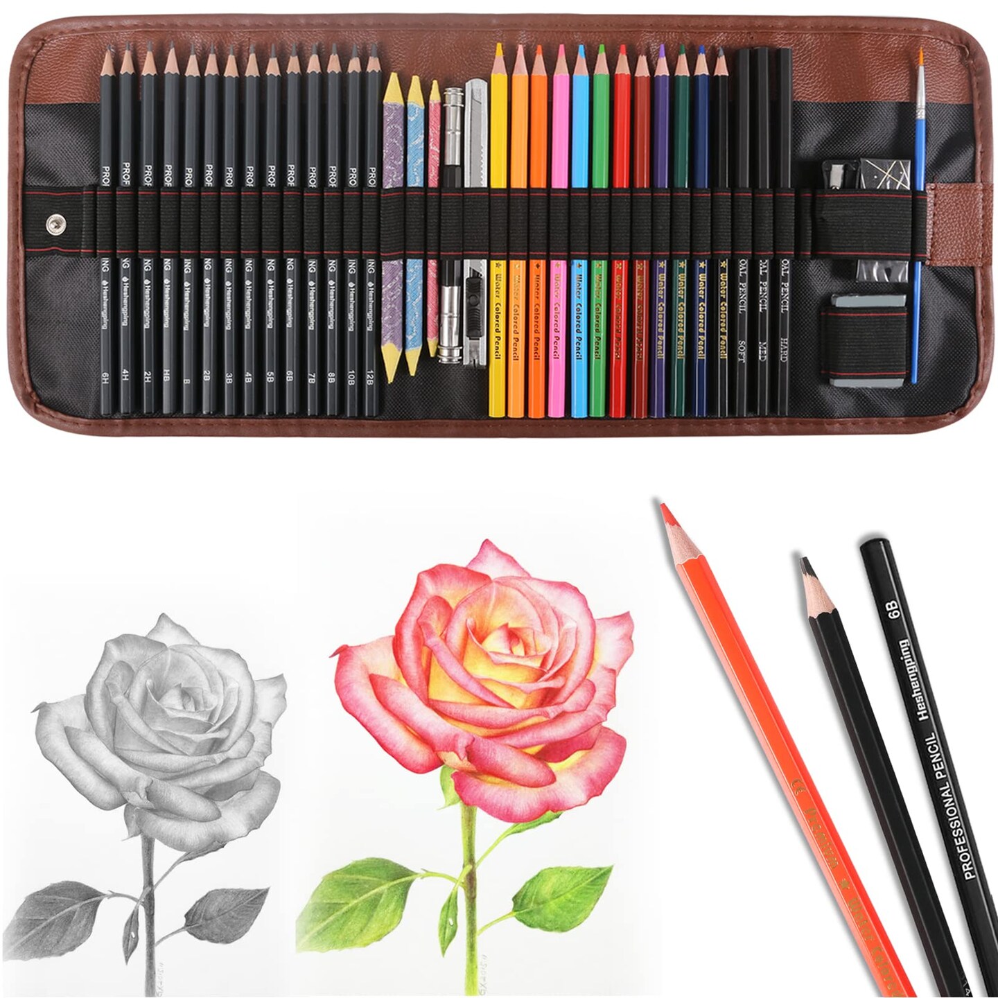 39 Pieces Sketching Pencil Set Drawing Pen Charcoal Sketch Kit Cover Graphite Pencils Charcoal Pencils Watercolor Pencils Paper Erasable Pen Beginners Artist Children and Adults(Art Supplies)