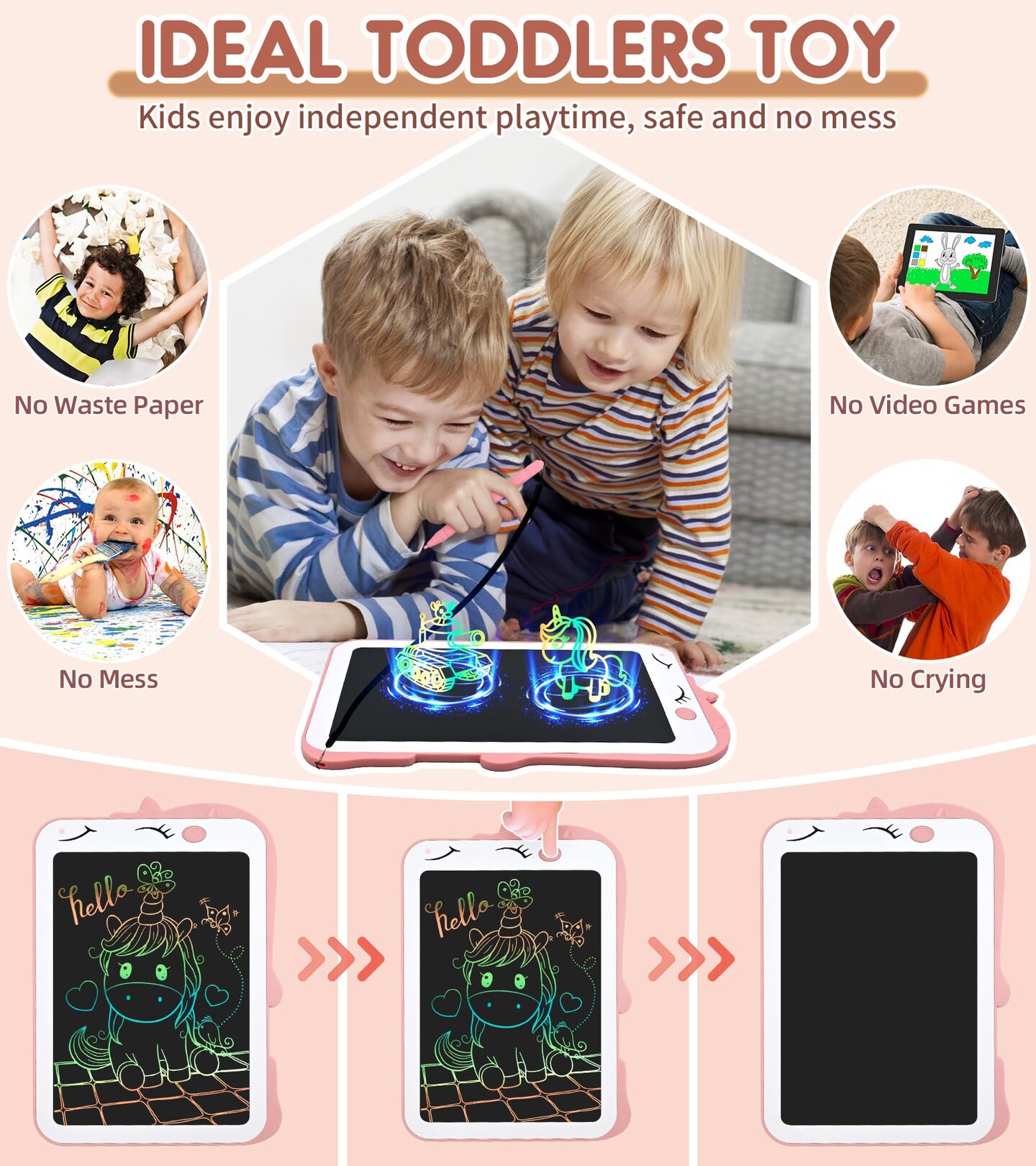 LCD Writing Tablet Kids Toys for Girls Boys Age 2-3 Gift Ideas, Unicorn Colorful Doodle Board Educational Learning Toys for Children 3 4 5 6 7 8 Years Old, Toddler Drawing Pad Travel Toys