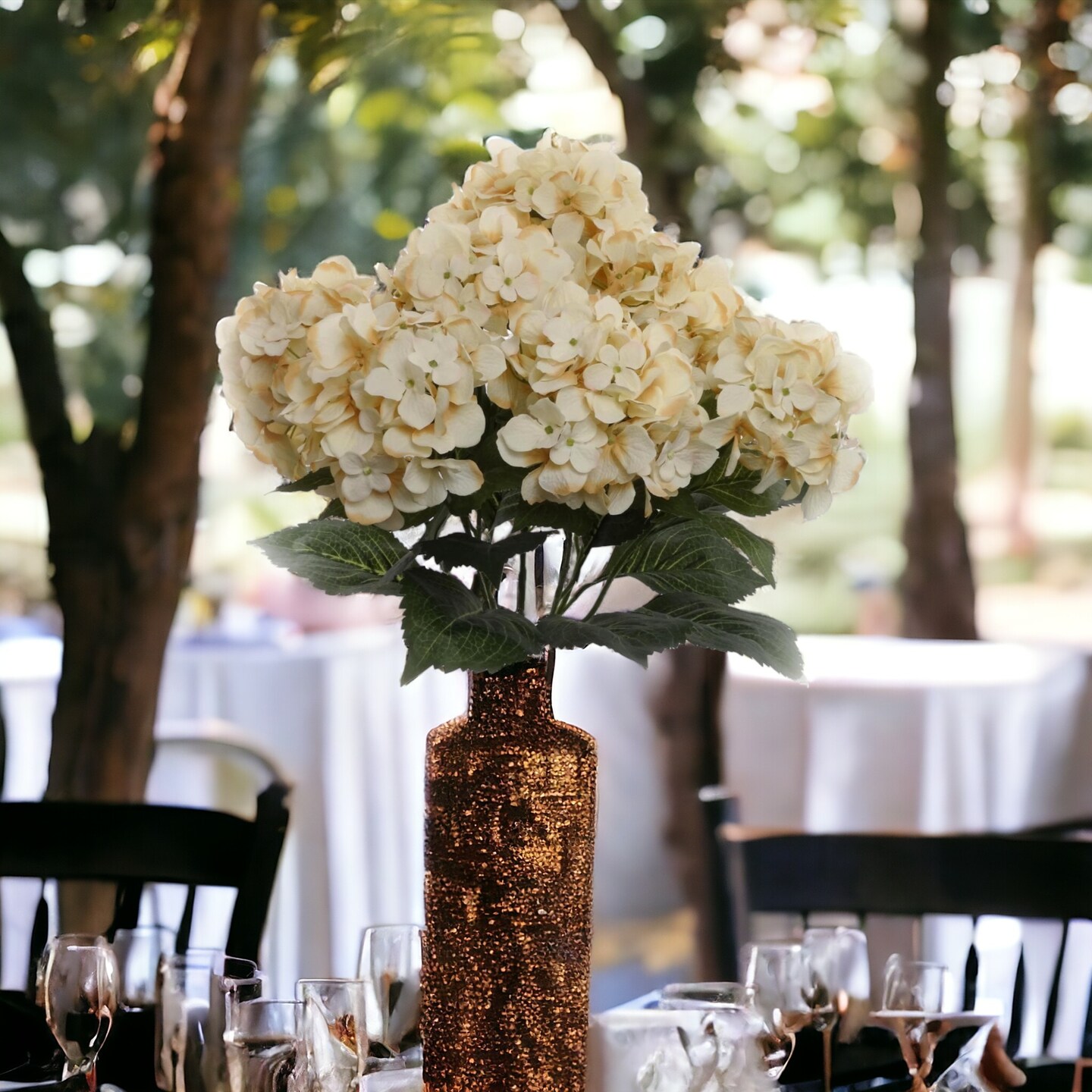 4-Pack: UV Resistant Beige Hydrangea Bush - 7 Lifelike Silk Flowers per Bush, Perfect for Indoor & Outdoor Decor, Home & Event Accents, Floral Home by Artificial Flowers