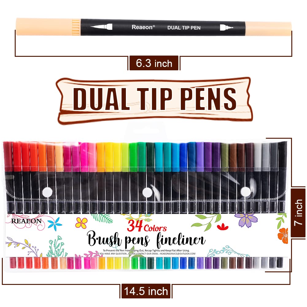 Coloring Markers Pen, Dual Brush Tip Marker for Adult Coloring, 34 Color Calligraphy Fine Tip Pen for Beginner Journal Planner, Drawing, Doodle