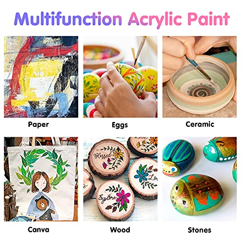 24 Vibrant Colors(12ml/0.4oz Tubes) Basic and Metallic Acrylic Paints for Artists, Ideal Acrylic Art Set for Canvas, Wood