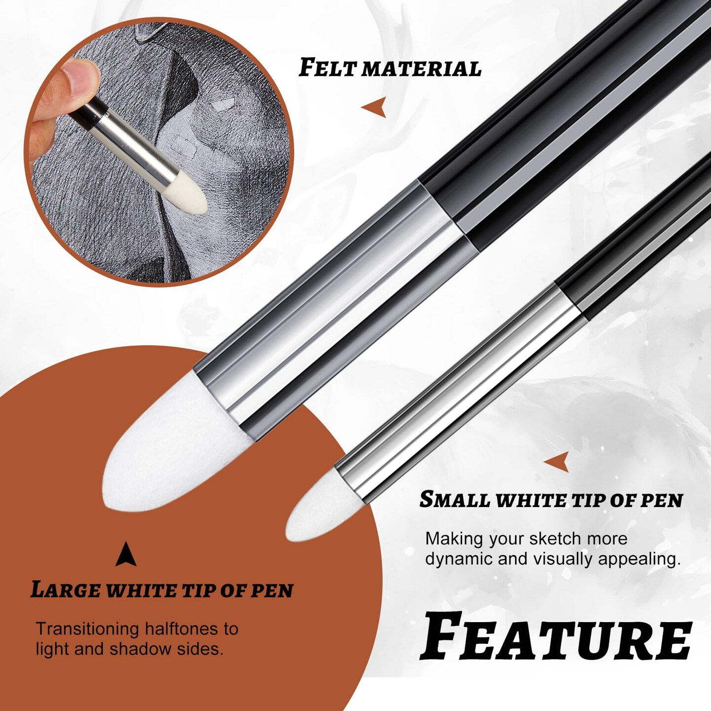 Kosiz 6 Pcs Blending Sponge Pen Double Headed Washable Rubbing Sponge Brush Sketch Wipe Reusable Blending Stump Drawing Art Blenders for School Student Artist Highlight Shadow Detail Correcting Tool