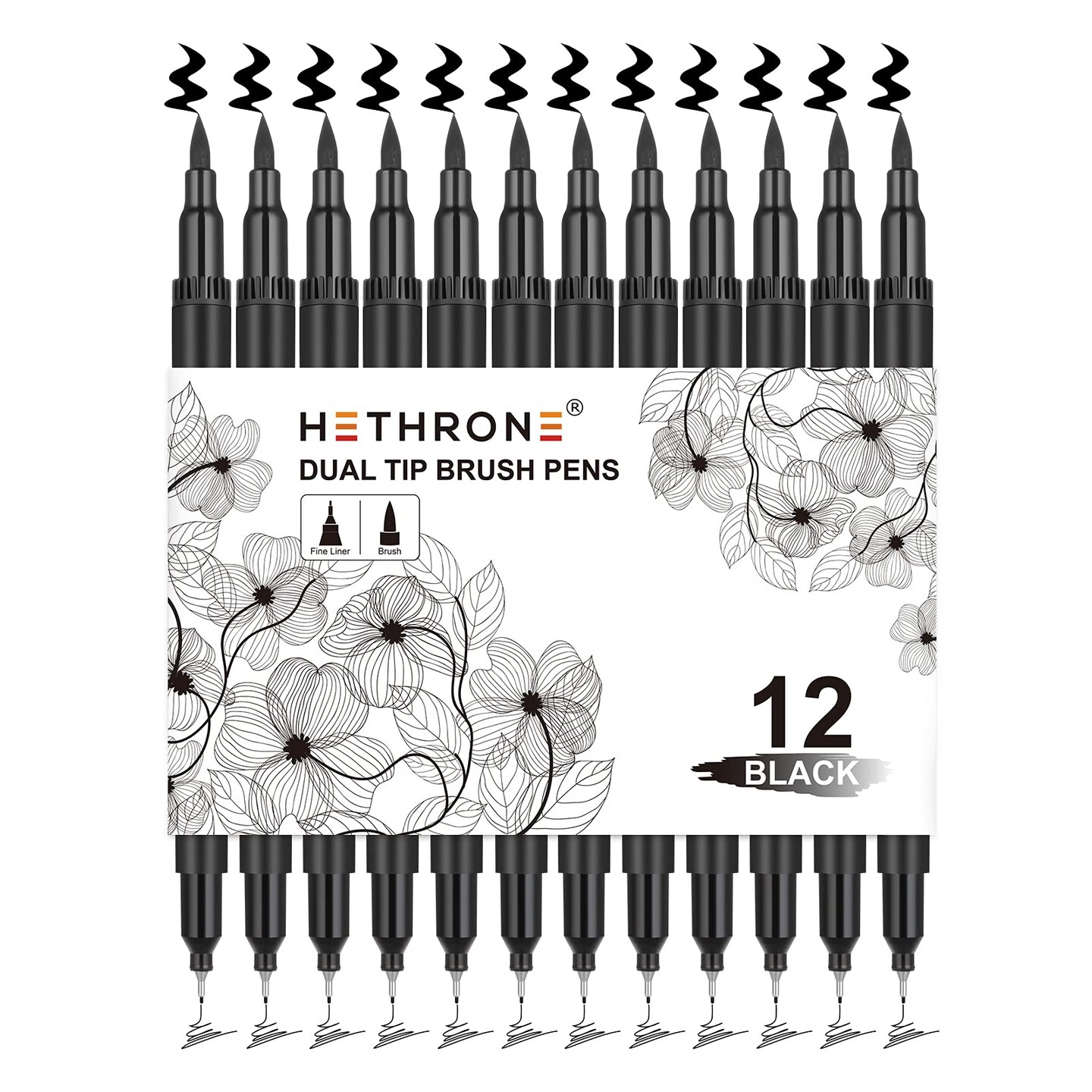 12 Pack Black Markers for Drawing - Marker Pens Brush Pens for Artists Felt Tip Pens Calligraphy Pens