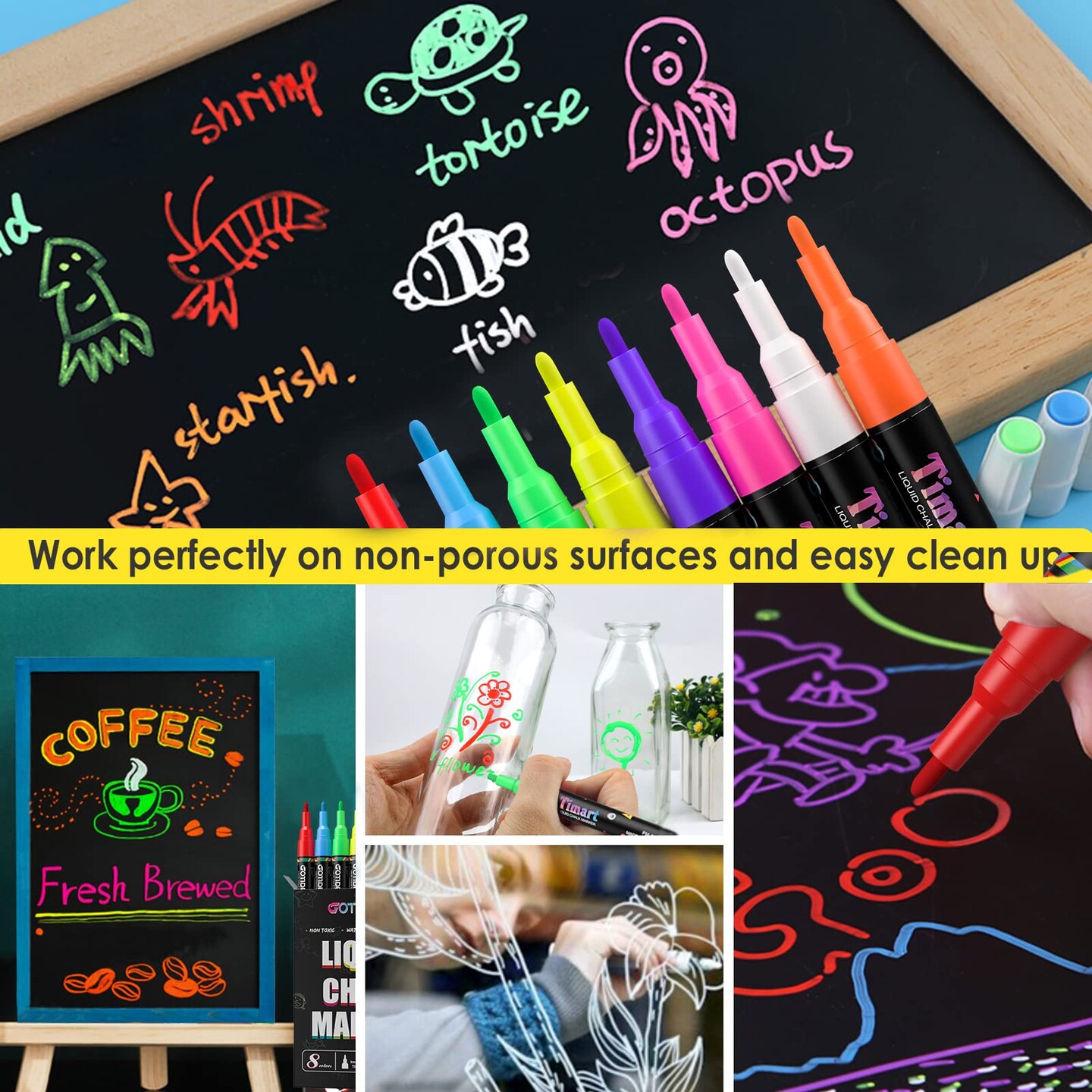 8 Pack Extra Fine Tip Chalk Markers (1mm Point), Liquid Chalk Pens - Dry Erase Marker Pens for Blackboard, Chalkboards, Windows, Glass, Bistro, Cars, Signs, Chalkboard Labels Included