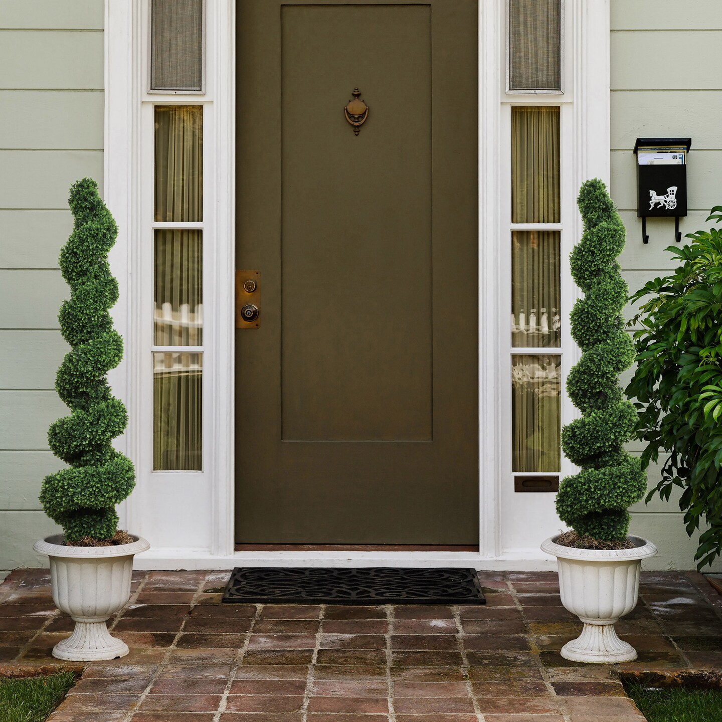 2-Pack: 58" Artificial Spiral Boxwood Topiary Trees - Lifelike Design, Potted in Black Planters, Perfect for Home, Office & Outdoor Decor - All-Season Use, Floral Home by Artificial Flowers