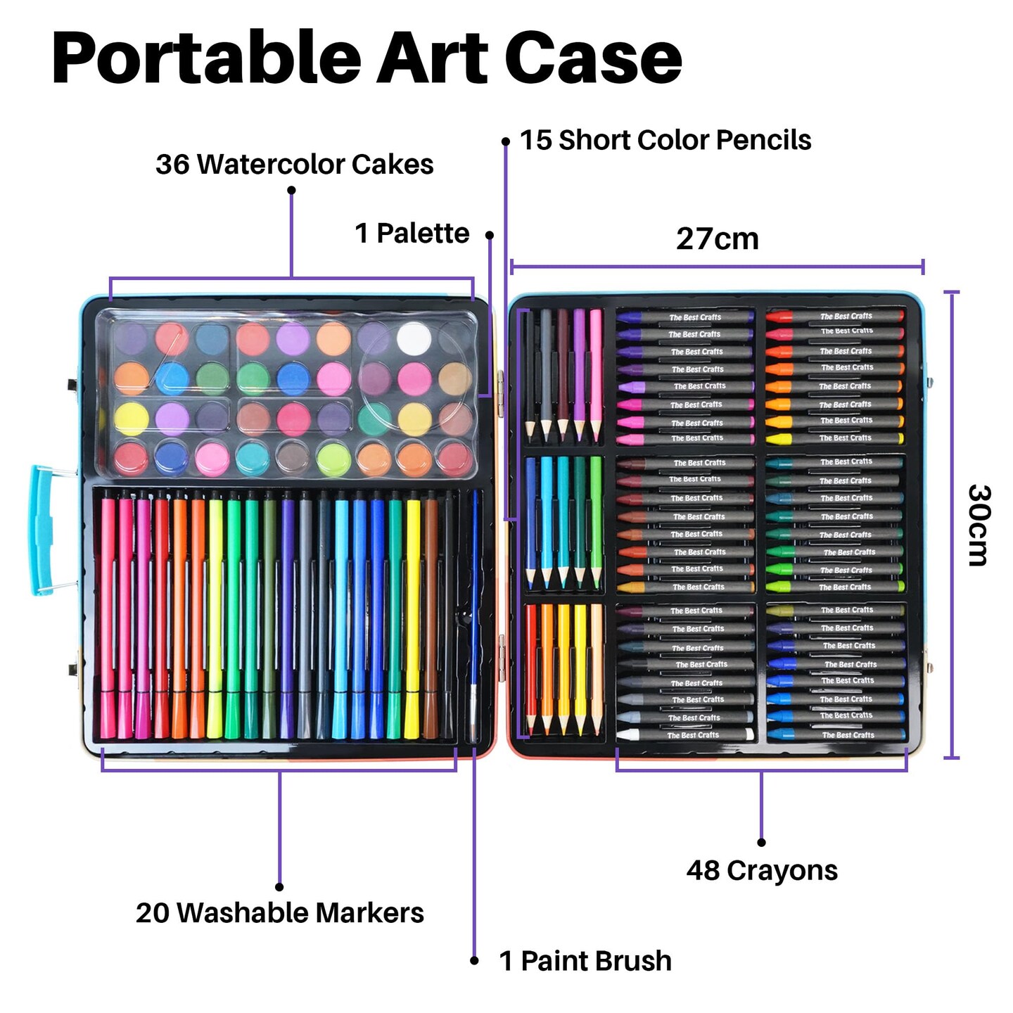 TBC The Best Crafts Painting Kit (132 Piece Set-Iron Case), Painting Supplies, Art Kit Includes Watercolor Paint Set, Colored Pencils, Crayons, Pencils, Washable Markers, Paint Brush, Gifts for Kids