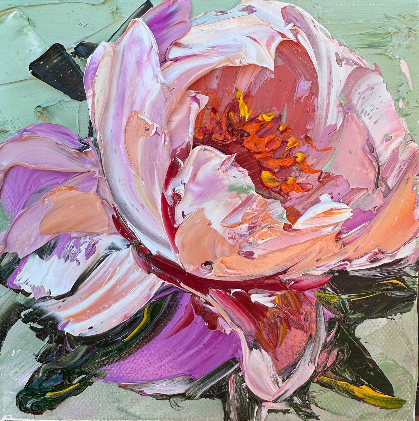 product name is Peony Perfect | Original Oil Painting | 6x6"