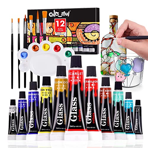 thumbnail image 2 of SOL 12-Piece Glass Paint Set – Palette + 3 Brushes – DIY Art & Craft Painting Kit 2 of 2