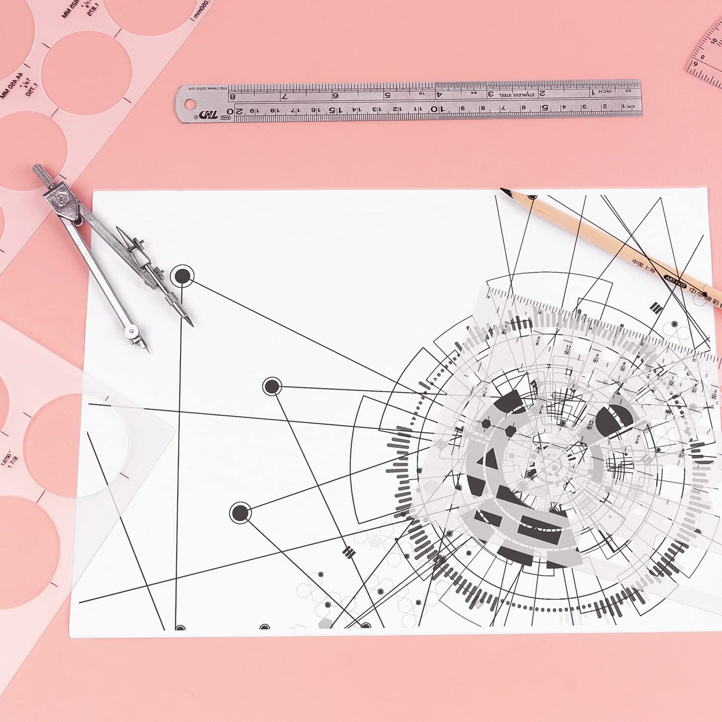 3 Pieces Circle Template Circle Round Stencil Templates for Drafting for Office and School Building Formwork Drawings Templates, Large and Small Size