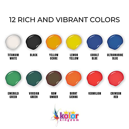 Acrylic Paint Set 12 Colors (0.41 oz, 12 ml) Paint Kit For Artists &#x26; Beginners Craft Paints for Paper,Canvas,Rock Painting,Wood,Ceramic &#x26; Fabric -Vibrant colours-Non-Toxic including 3 paint brushes